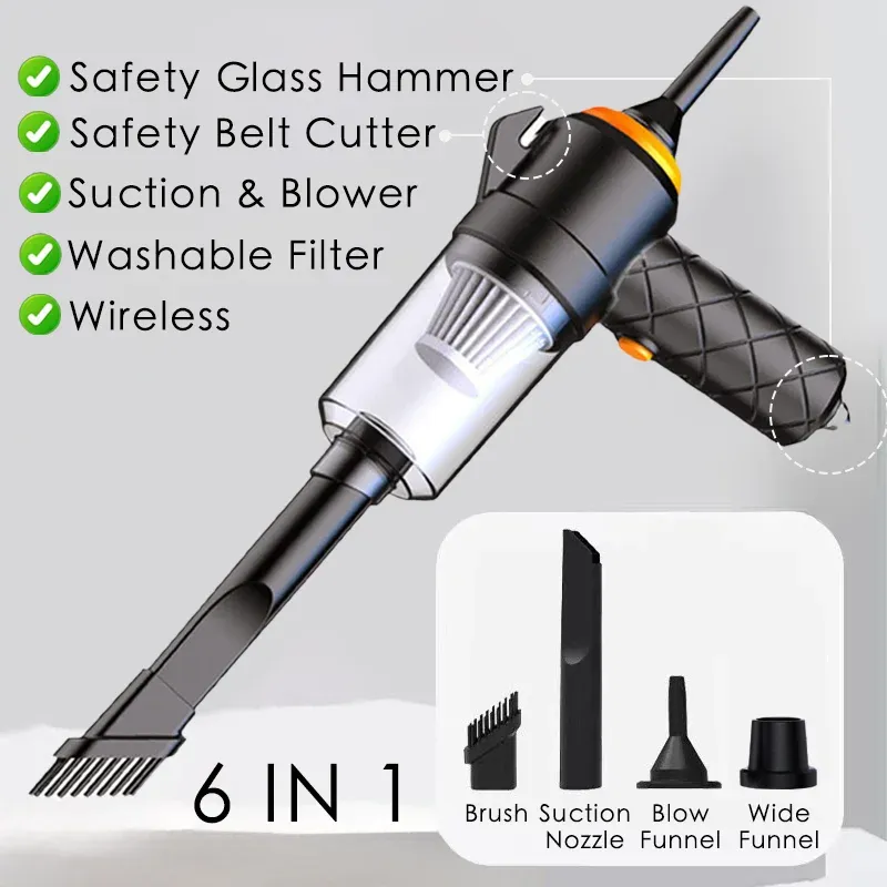 Aspirateur de voiture sans fil 6 en 1 avec fonction soufflante, portatif et rechargeable, pour la maison et l'automobile 7