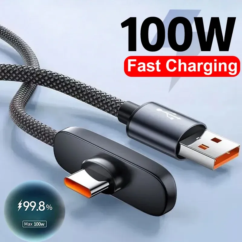 Câble USB-C coudé à 90° 100 W, charge rapide et transfert de données pour smartphones (iPhone, Samsung, Xiaomi)