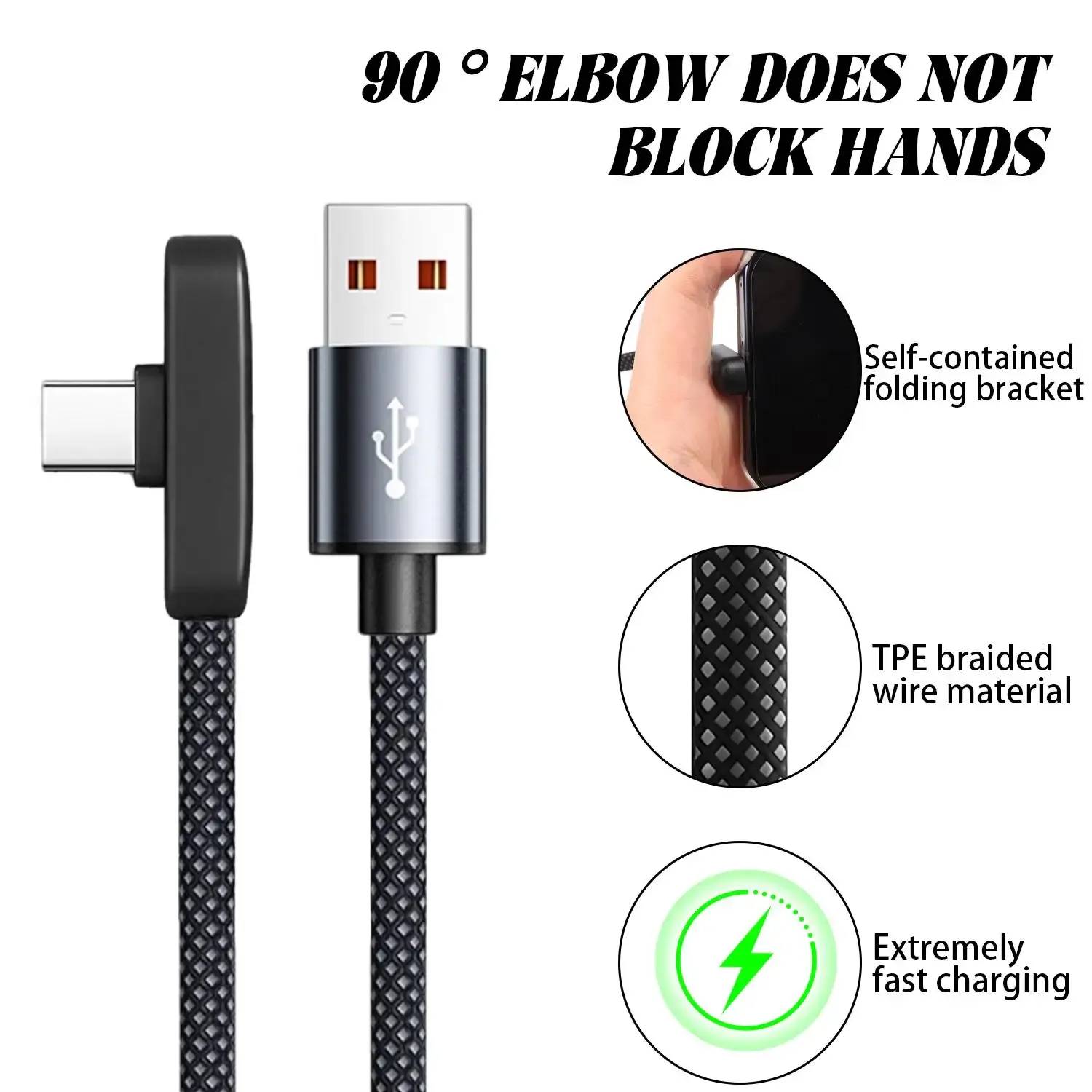 Câble USB-C coudé à 90° 100 W, charge rapide et transfert de données pour smartphones (iPhone, Samsung, Xiaomi) 4