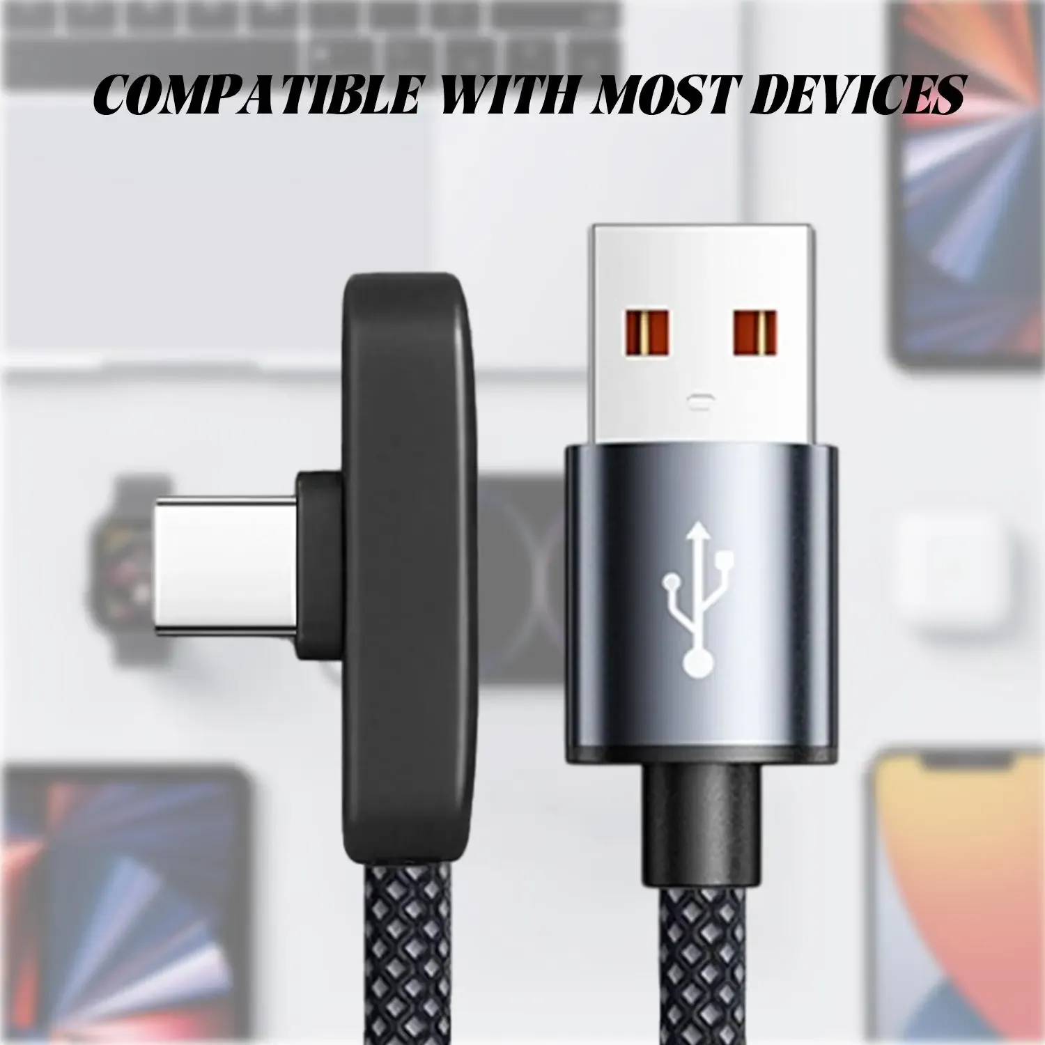 Câble USB-C coudé branché sur un smartphone