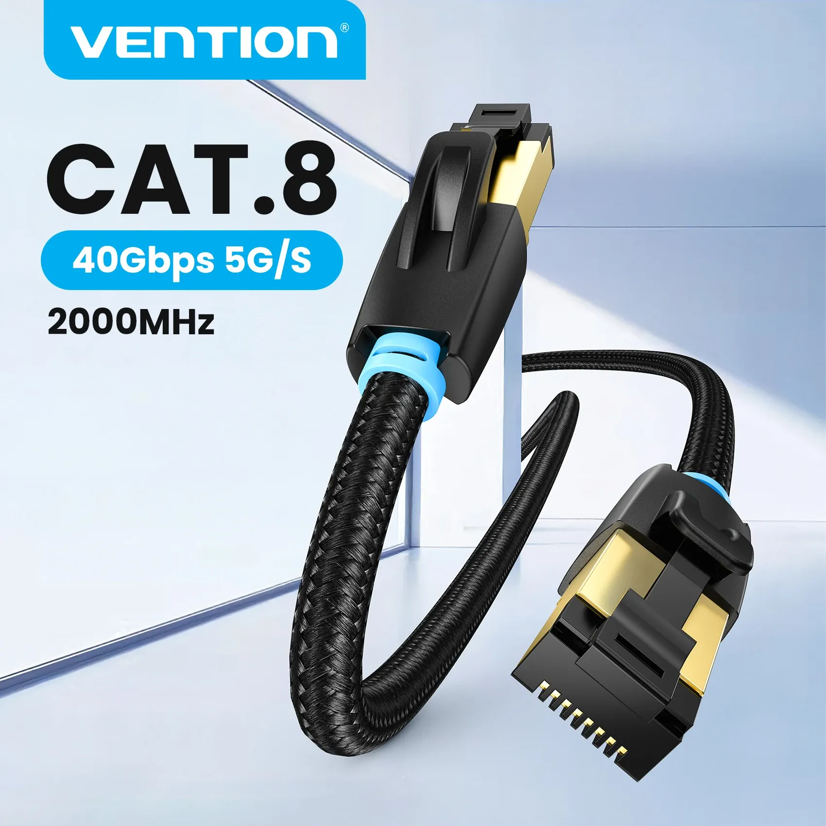 Câble Ethernet Cat8 Vention STTP 40 Gbit/s 2000 MHz RJ45 pour routeur et modem - Image 1