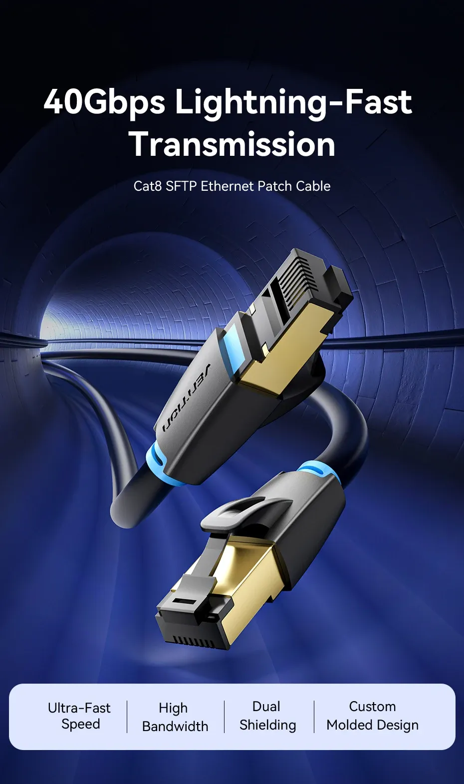 Câble Ethernet Cat8 Vention STTP, vue produit