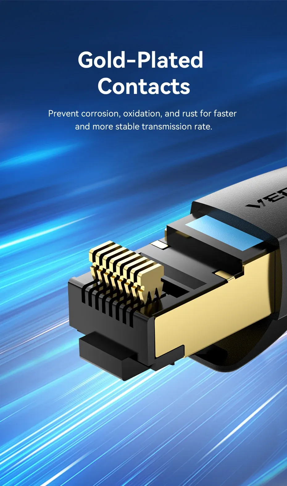 Contacts plaqués or du câble Ethernet Cat8