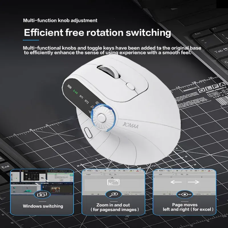 Souris optique verticale sans fil rechargeable avec bouton de réglage de fonction, ergonomique et polyvalente 2
