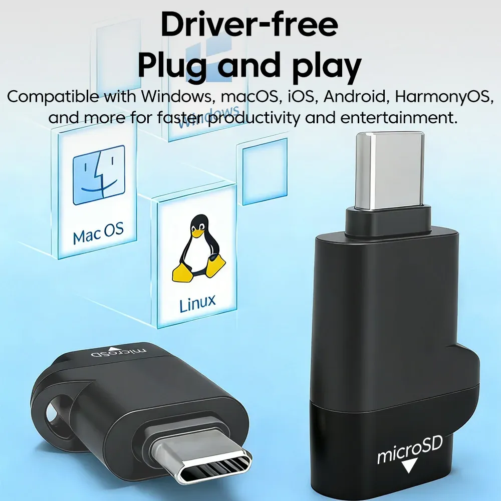 Lecteur de carte TF mini USB-C 3.0 – Adaptateur de carte mémoire externe pour iPhone 17, iPhone 16, MacBook et ordinateur portable 5