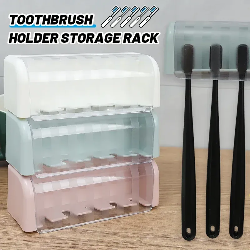 Porte-brosses à dents mural avec couvercle, 5 emplacements, sans perçage, auto-adhésif 2