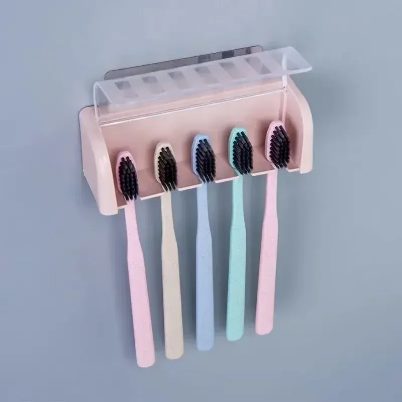 Porte-brosses à dents mural avec couvercle, 5 emplacements, sans perçage, auto-adhésif 3
