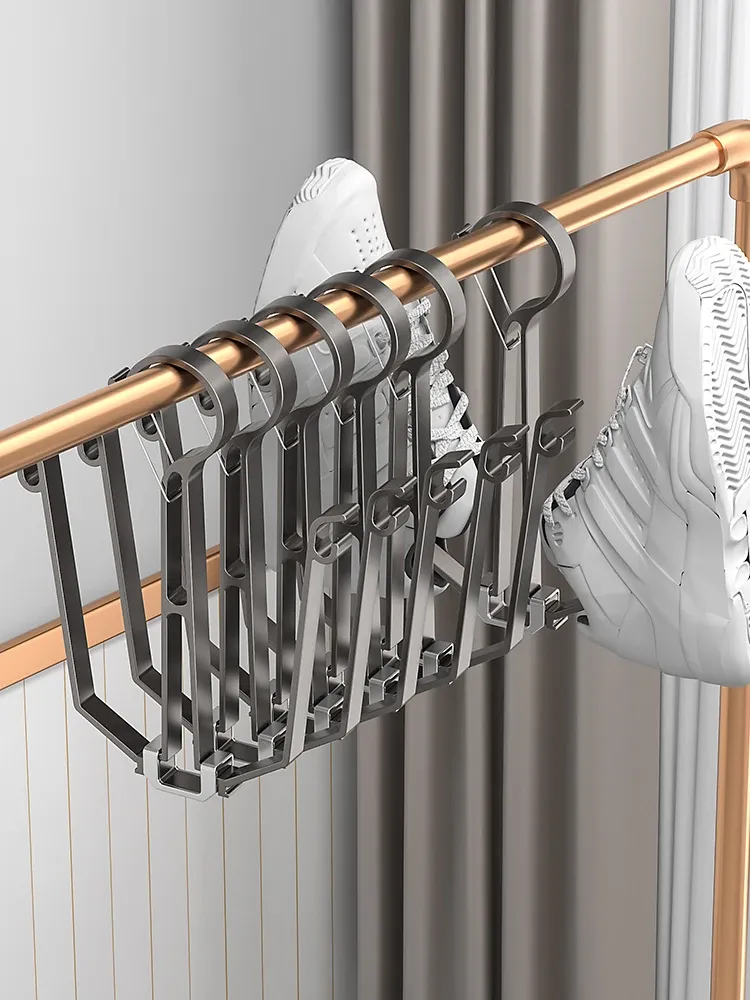Étendoir à chaussures pliable pour la maison et le balcon, avec crochets pour vêtements | Lundary 5