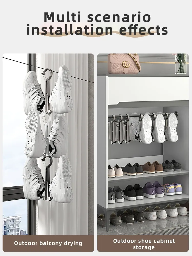 Étendoir à chaussures pliable pour la maison et le balcon, avec crochets pour vêtements | Lundary 6