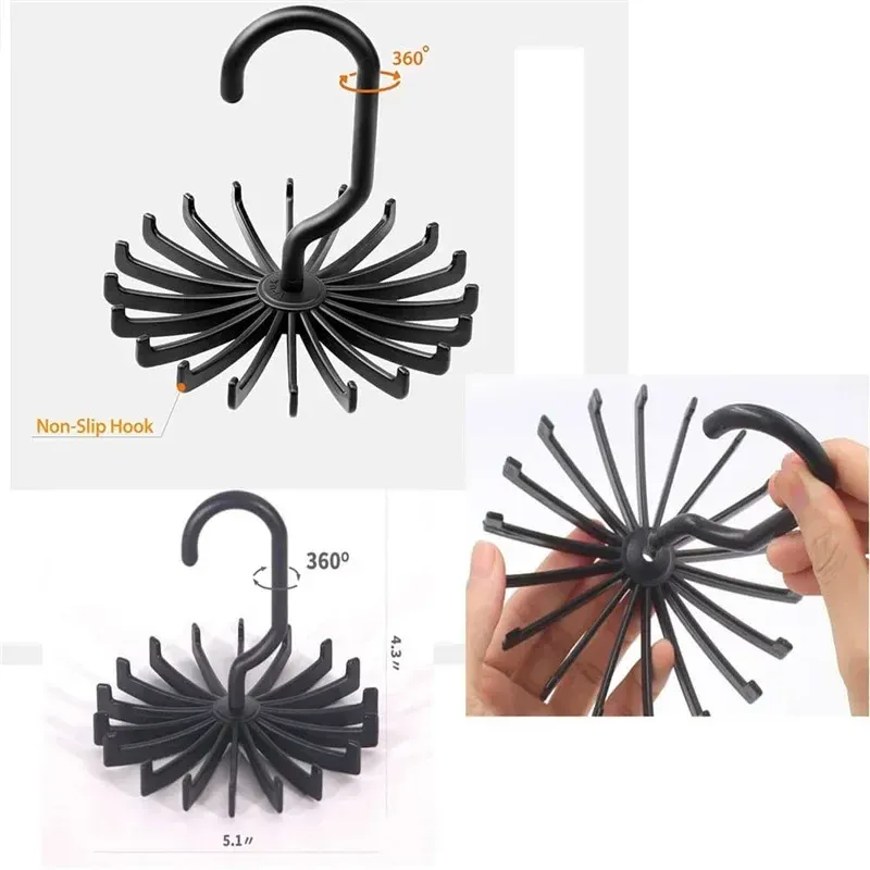 Porte-cravate rotatif à 360 degrés, organisateur d'écharpes, support de rangement multifonctionnel pour cravates, ceintures et foulards en soie 2