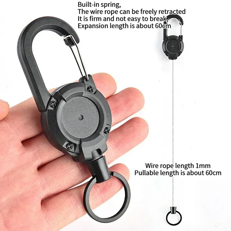 Mousqueton rétractable en acier avec corde métallique et boucle à ressort 2