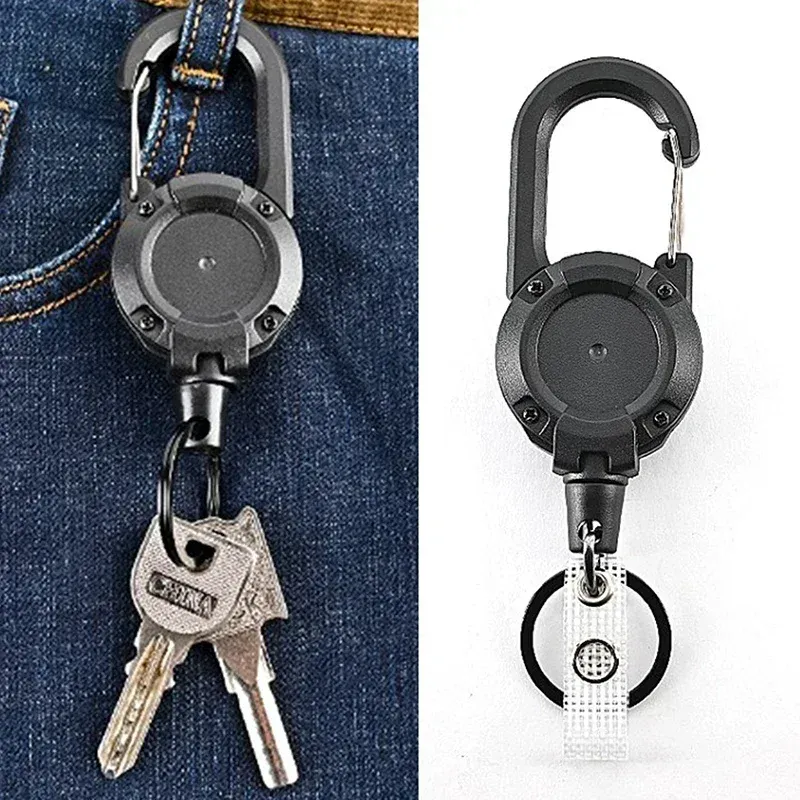 Mousqueton rétractable en acier avec corde métallique et boucle à ressort 8