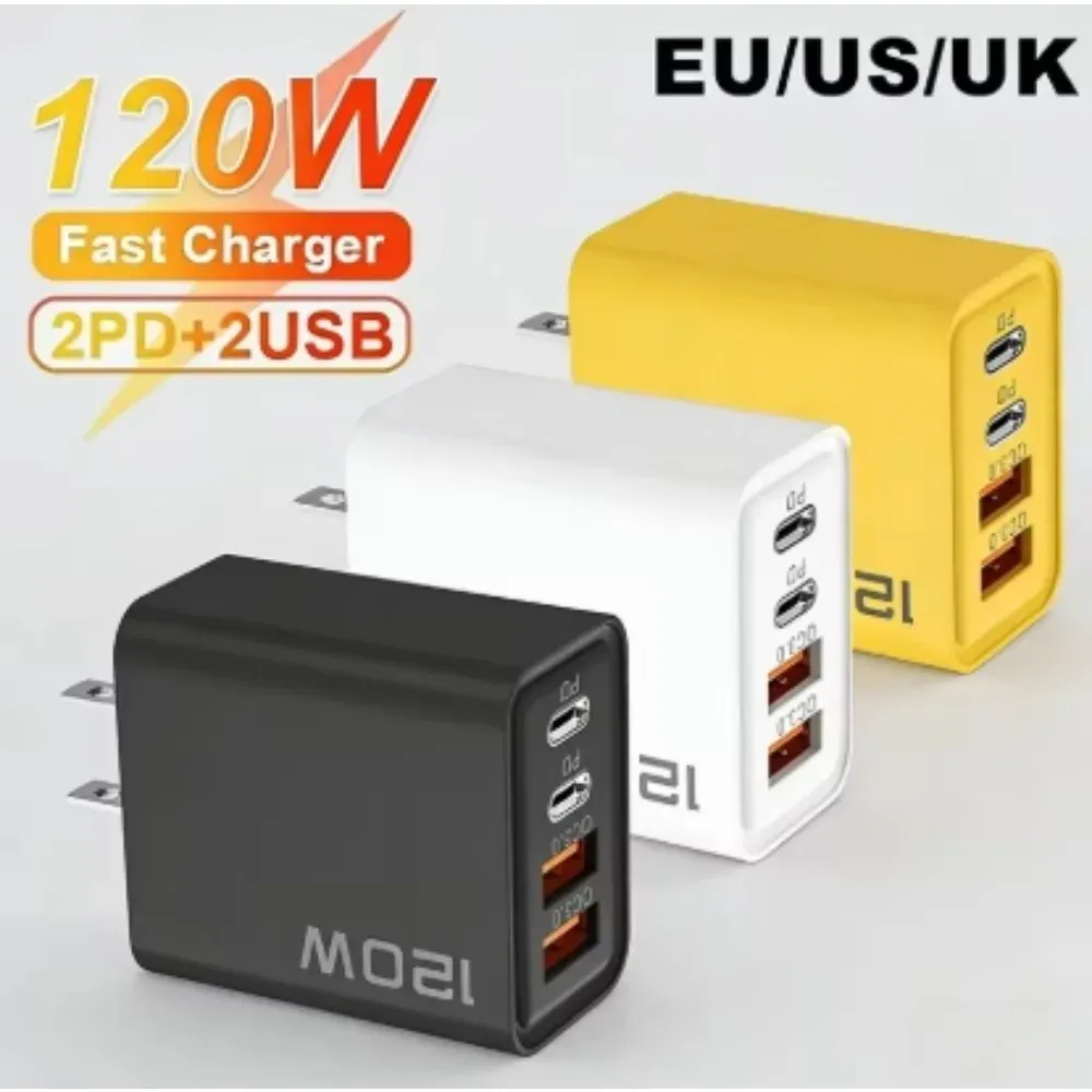 Chargeur USB-C 120 W 4 ports Power Delivery, charge rapide 3.0 pour iPhone 17, 16, 15, Xiaomi et Samsung