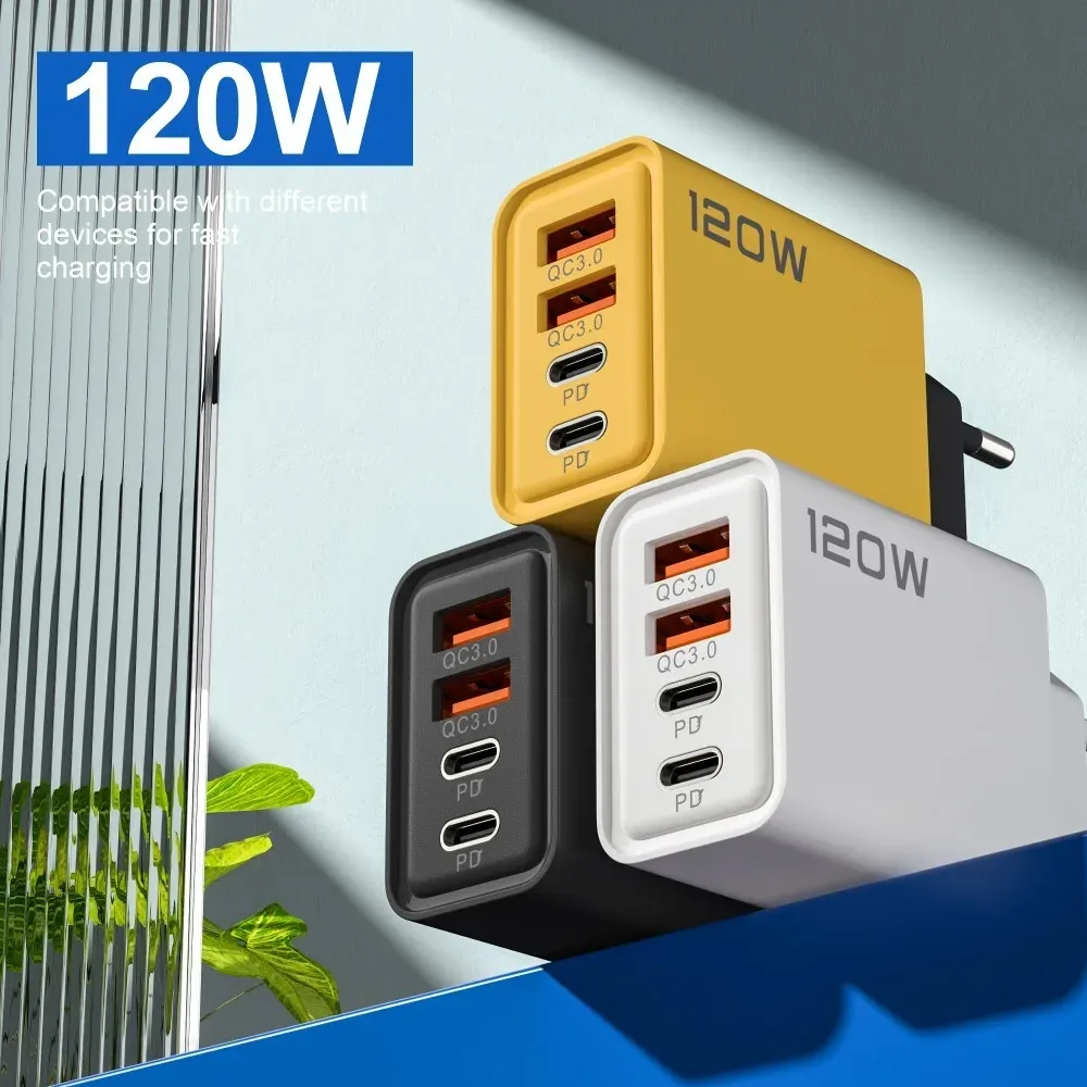 Chargeur USB-C 120 W 4 ports Power Delivery, charge rapide 3.0 pour iPhone 17, 16, 15, Xiaomi et Samsung 3
