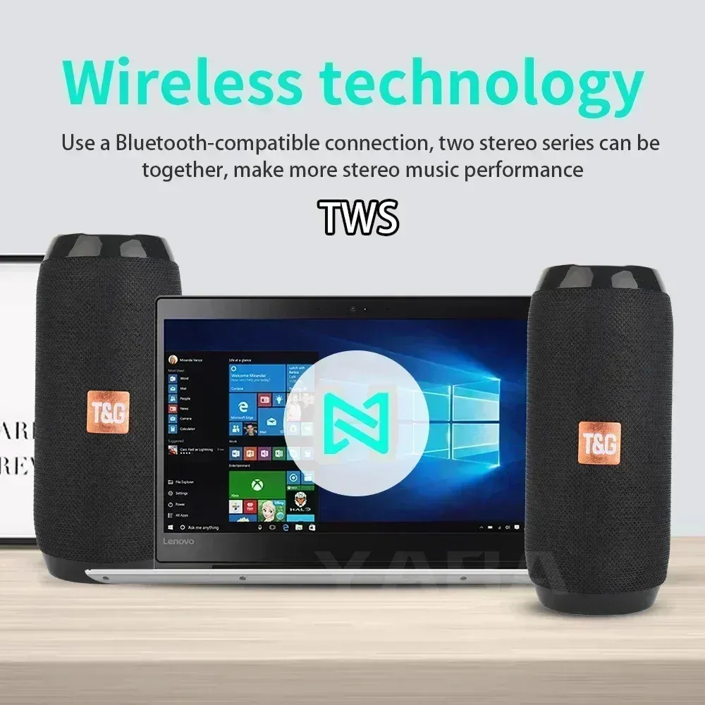 Haut-parleur portable sans fil Bluetooth, étanche, pour extérieur, avec caisson de basses, son stéréo et fonction Surround, compatible radio FM et carte TF 4