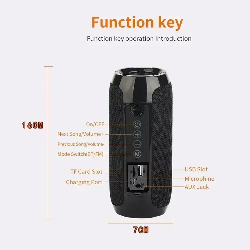 Haut-parleur portable sans fil Bluetooth, étanche, pour extérieur, avec caisson de basses, son stéréo et fonction Surround, compatible radio FM et carte TF 6