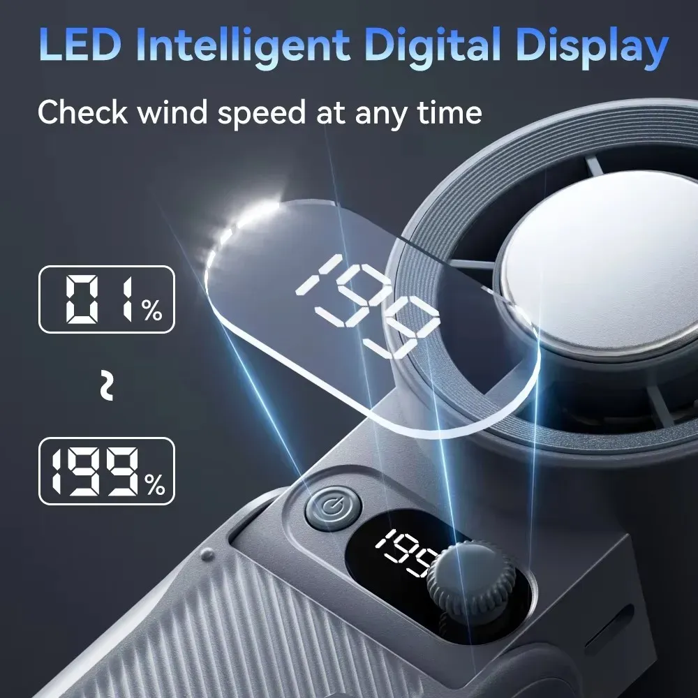 Ventilateur portatif pliable 3 en 1 199Gear F5PRO, mode turbo, affichage LED numérique, batterie 6000 mAh, usage extérieur 3