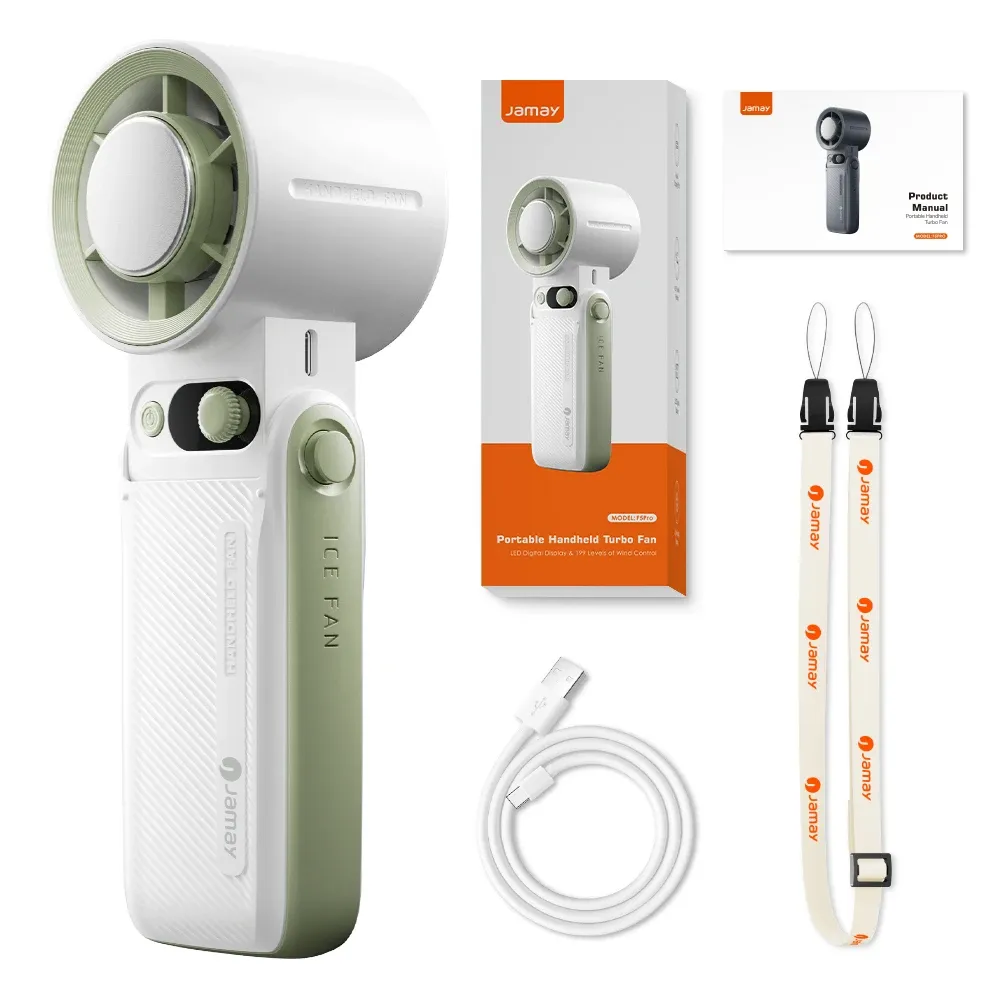 Ventilateur portatif pliable 3 en 1 199Gear F5PRO, mode turbo, affichage LED numérique, batterie 6000 mAh, usage extérieur 7