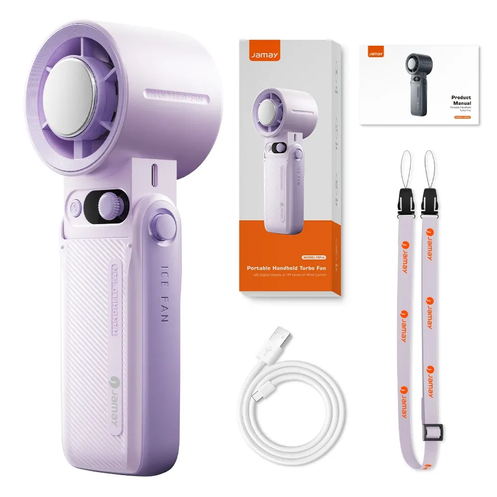 Ventilateur portatif pliable 3 en 1 199Gear F5PRO, mode turbo, affichage LED numérique, batterie 6000 mAh, usage extérieur 8