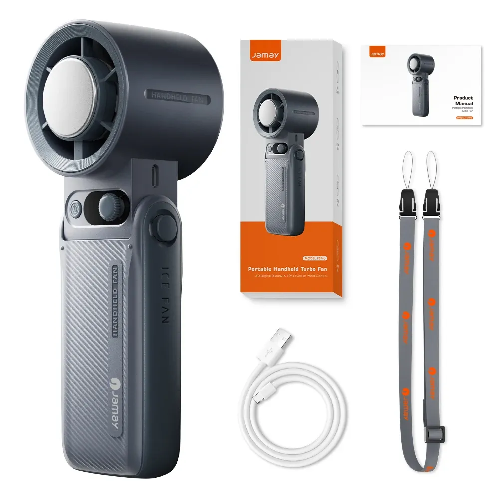 Ventilateur portatif pliable 3 en 1 199Gear F5PRO, mode turbo, affichage LED numérique, batterie 6000 mAh, usage extérieur 9