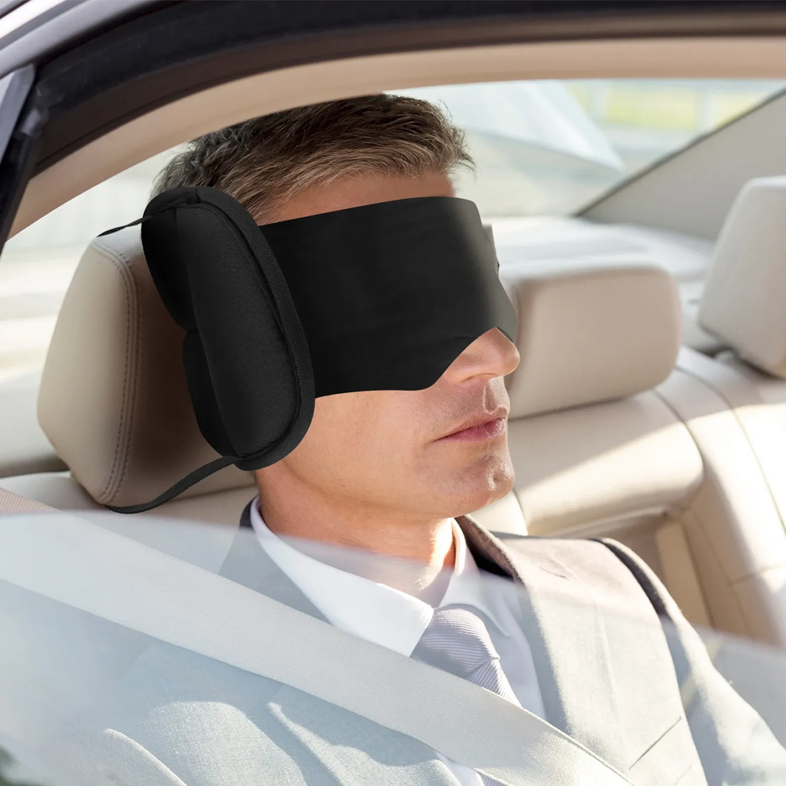 Oreiller de voyage 2 en 1 en coton à 360° avec masque pour les yeux, appui-tête d'avion, réduit la fatigue, massage confortable, oreiller de cou pour le sommeil 2