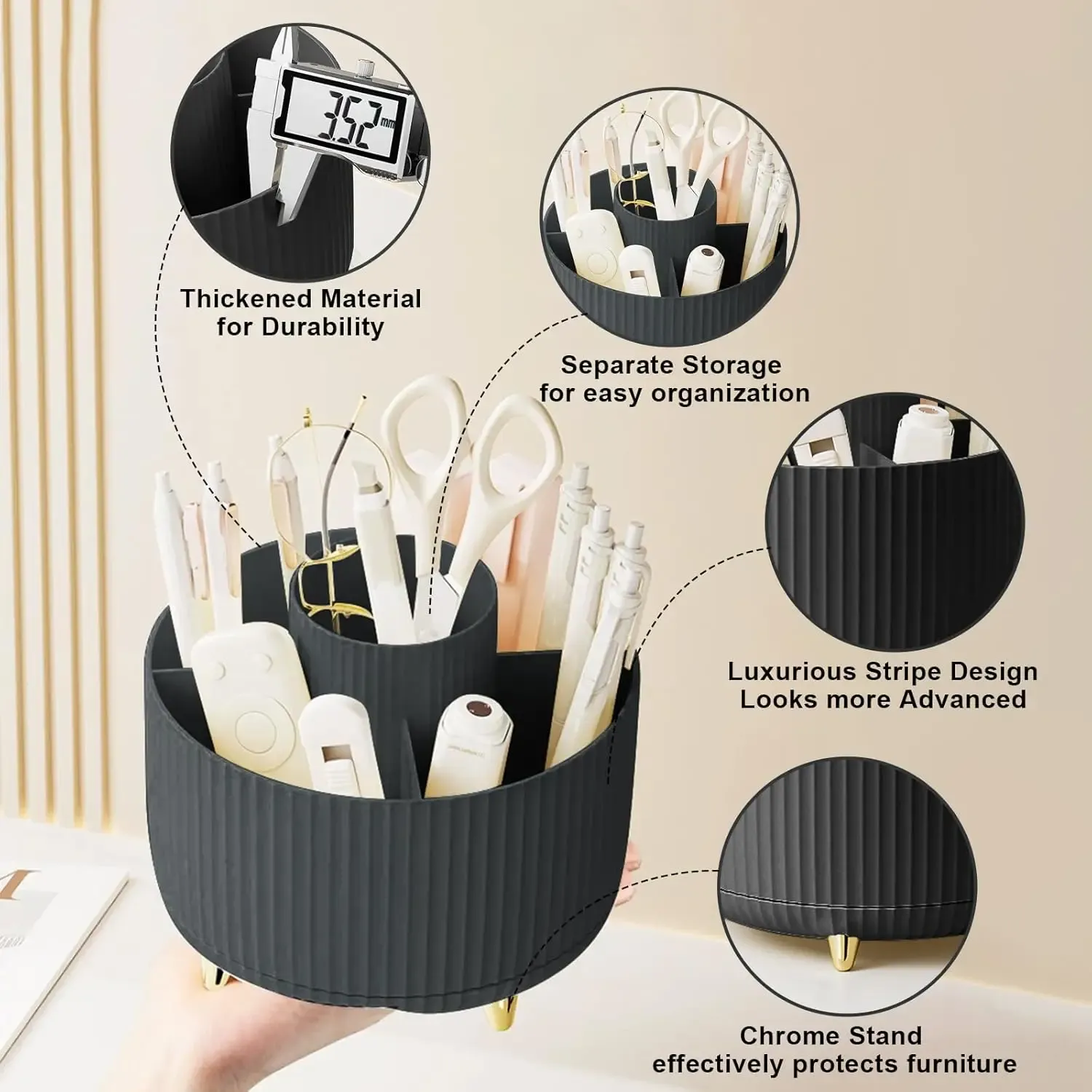 Organisateur rotatif à 360° pour pinceaux de maquillage, 5 emplacements, pour bureau, coiffeuse et salle de bain 3