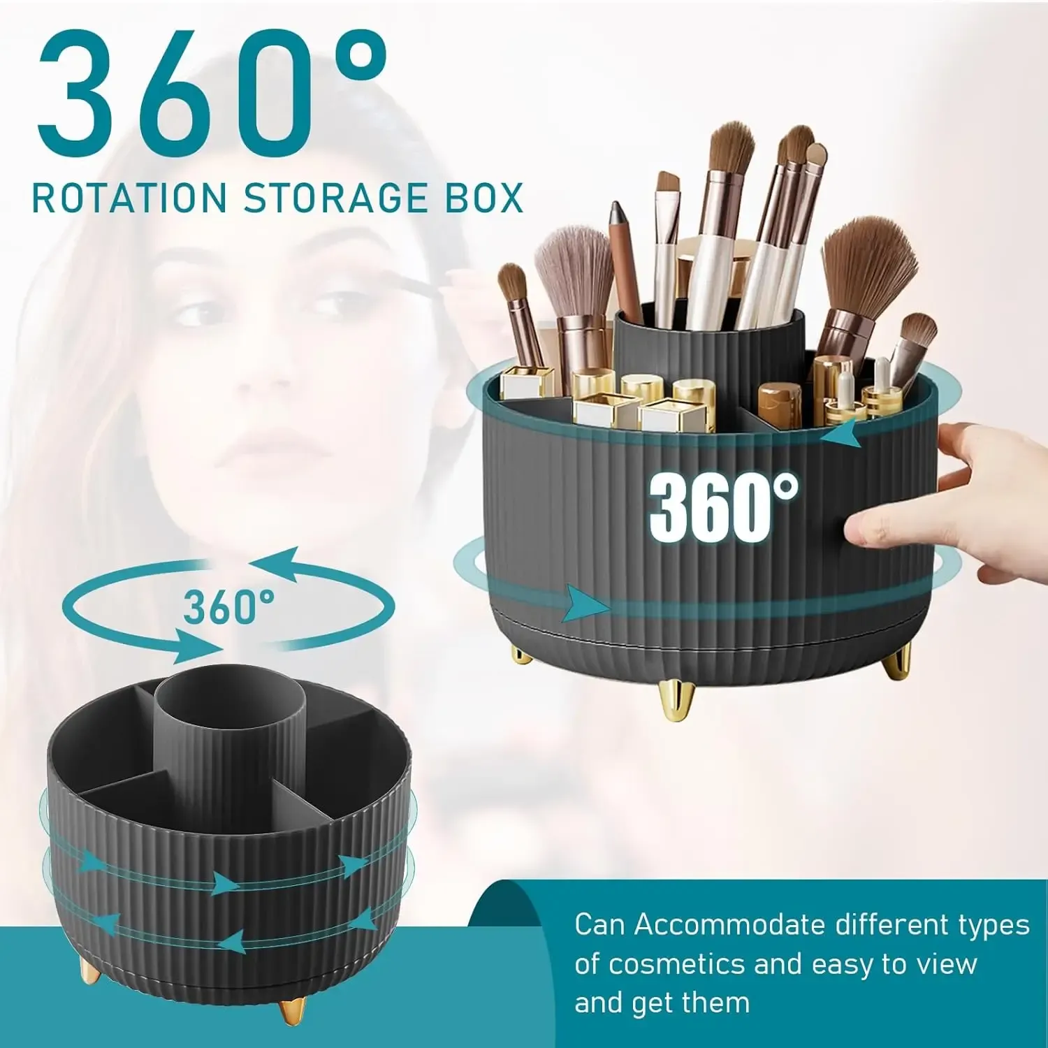 Organisateur rotatif à 360° pour pinceaux de maquillage, 5 emplacements, pour bureau, coiffeuse et salle de bain 2