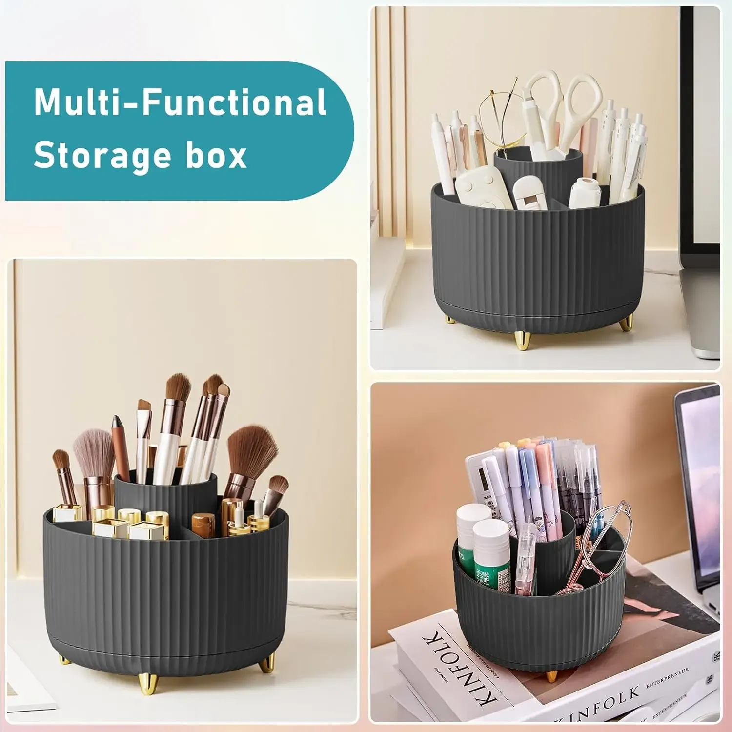Organisateur rotatif à 360° pour pinceaux de maquillage, 5 emplacements, pour bureau, coiffeuse et salle de bain 4