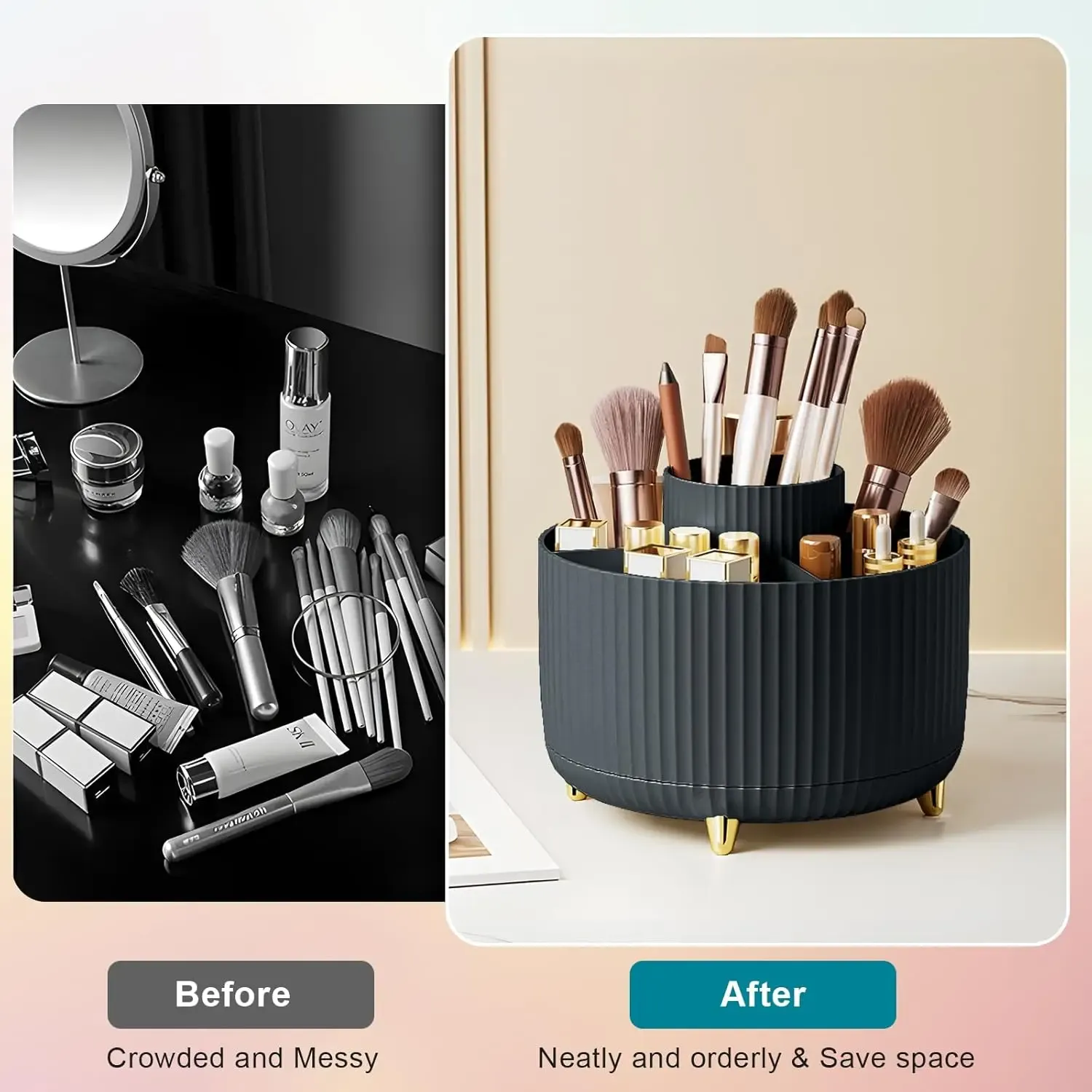Organisateur rotatif à 360° pour pinceaux de maquillage, 5 emplacements, pour bureau, coiffeuse et salle de bain 5