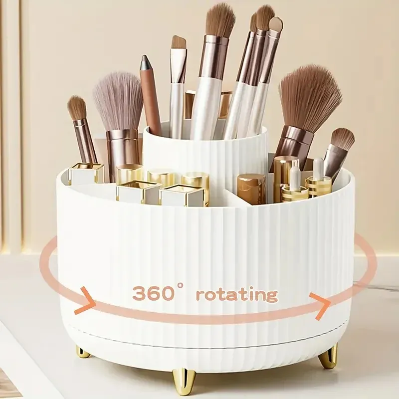 Organisateur rotatif à 360° pour pinceaux de maquillage, 5 emplacements, pour bureau, coiffeuse et salle de bain 11