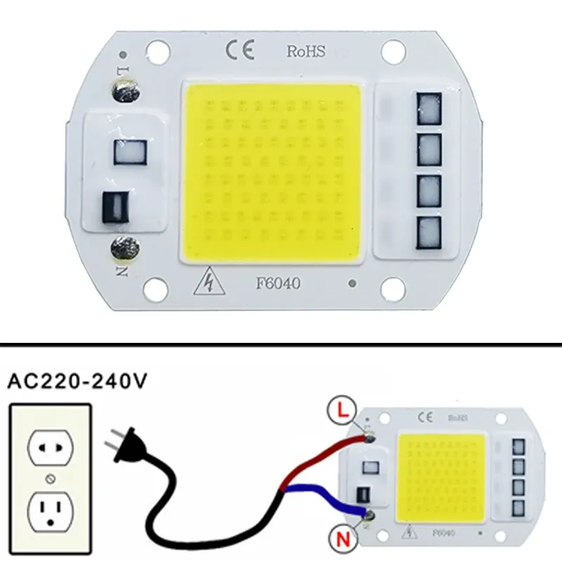 Projecteur LED COB 10 W, 20 W, 30 W, 50 W, 220 V à 240 V CA, IP65, puce intelligente IC, sans driver, DIY