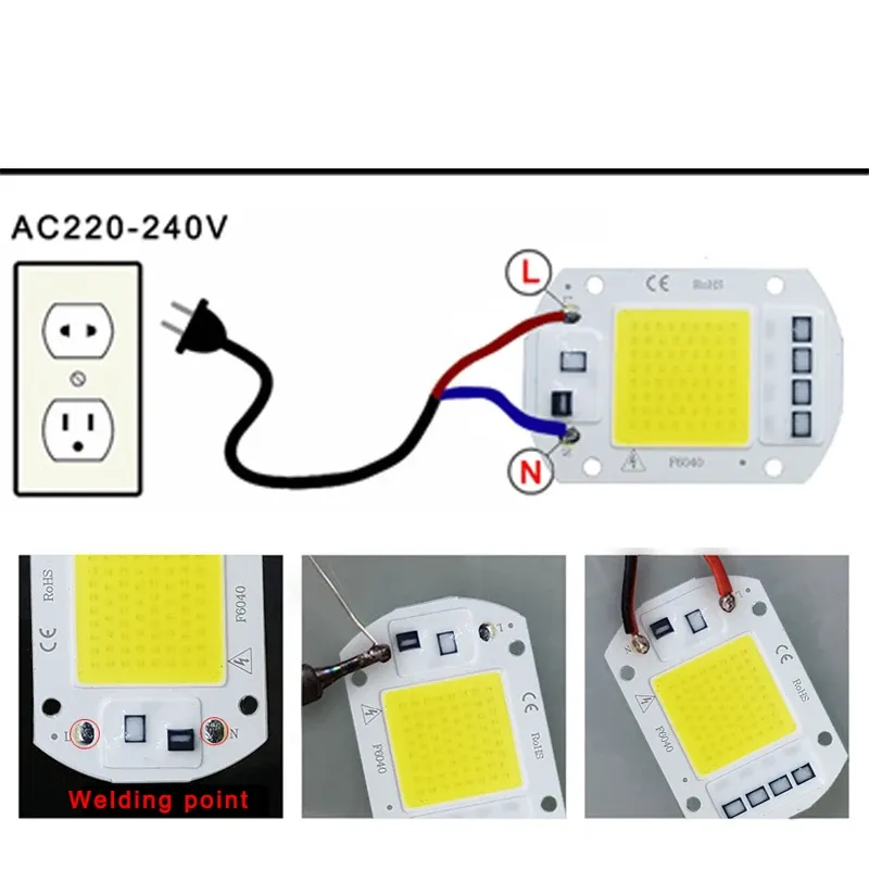 Projecteur LED COB 10 W, 20 W, 30 W, 50 W, 220 V à 240 V CA, IP65, puce intelligente IC, sans driver, DIY 4