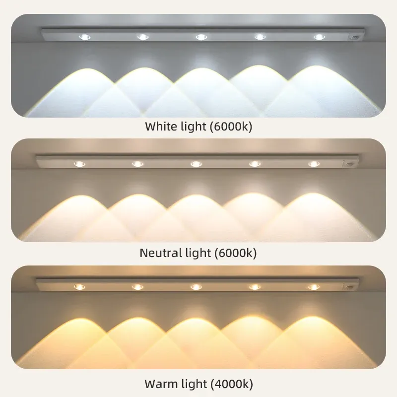 Lumière LED pour armoire, blanche ou noire, rechargeable par USB, avec capteur de mouvement, longueurs 20, 30, 40 ou 50 cm 2