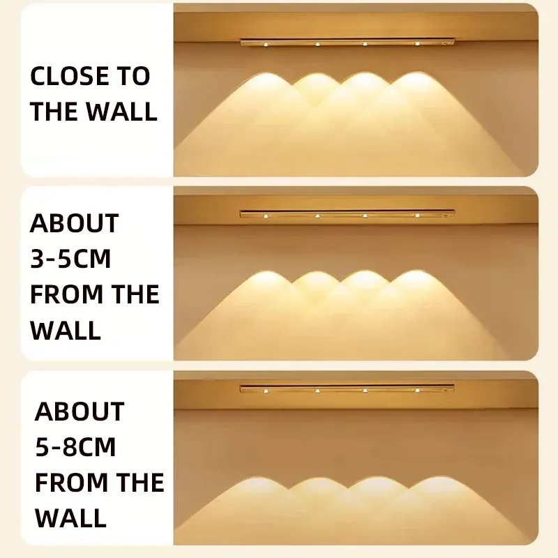 Lumière LED pour armoire, blanche ou noire, rechargeable par USB, avec capteur de mouvement, longueurs 20, 30, 40 ou 50 cm 4