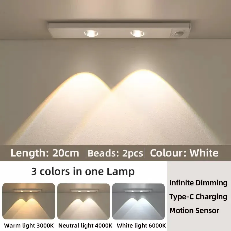 Lumière LED pour armoire, blanche ou noire, rechargeable par USB, avec capteur de mouvement, longueurs 20, 30, 40 ou 50 cm 14