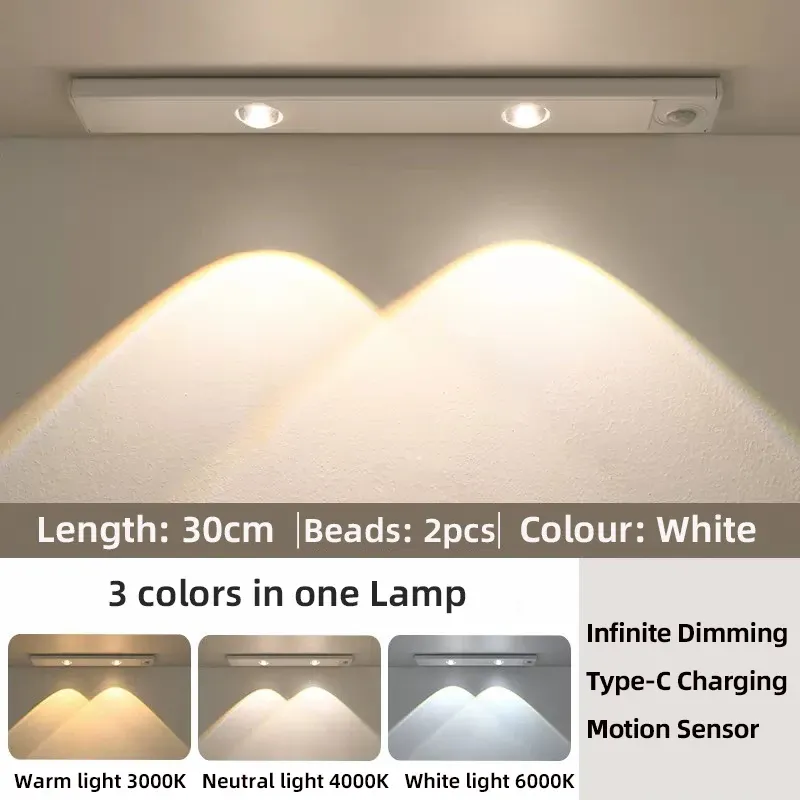 Lumière LED pour armoire, blanche ou noire, rechargeable par USB, avec capteur de mouvement, longueurs 20, 30, 40 ou 50 cm 11