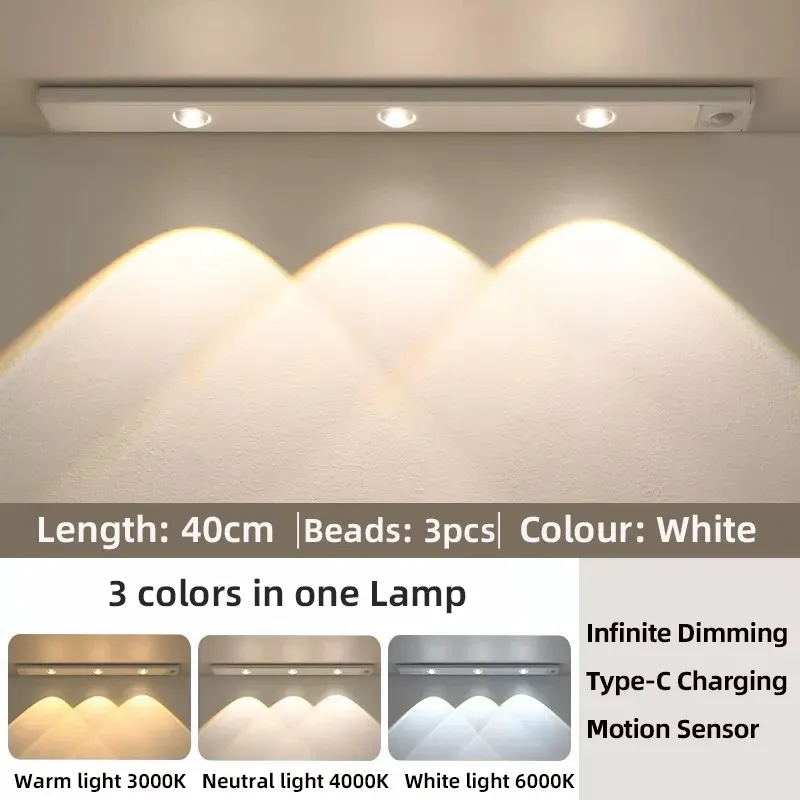 Lumière LED pour armoire, blanche ou noire, rechargeable par USB, avec capteur de mouvement, longueurs 20, 30, 40 ou 50 cm 10