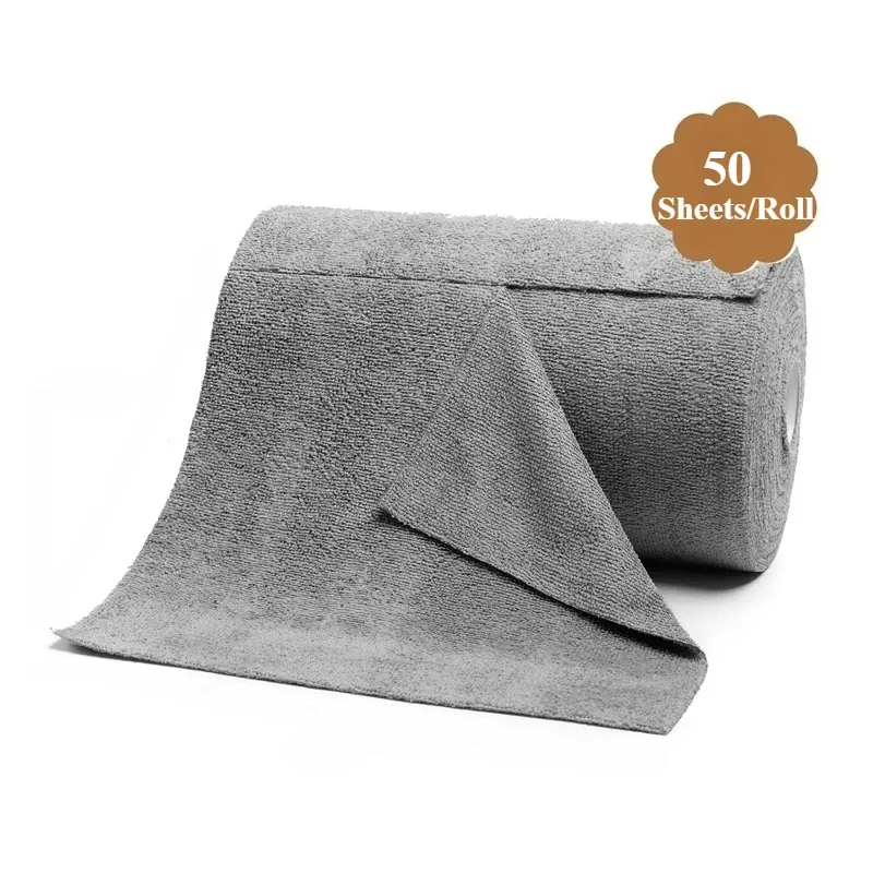 Rouleau de lingettes de nettoyage réutilisables en microfibre, 50 feuilles 7