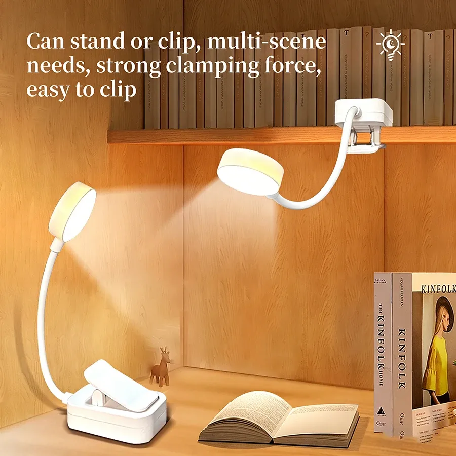 Lampe de bureau LED rechargeable à pince, 3 couleurs et intensité variable, protection des yeux 1