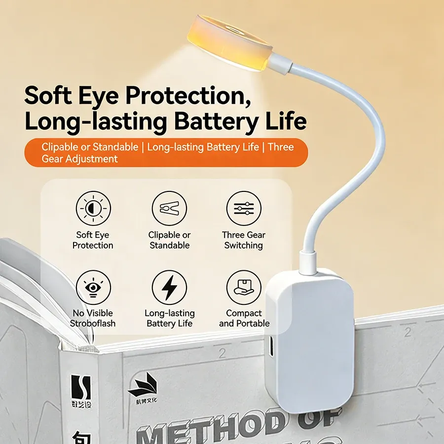 Lampe de bureau LED rechargeable à pince, 3 couleurs et intensité variable, protection des yeux 4