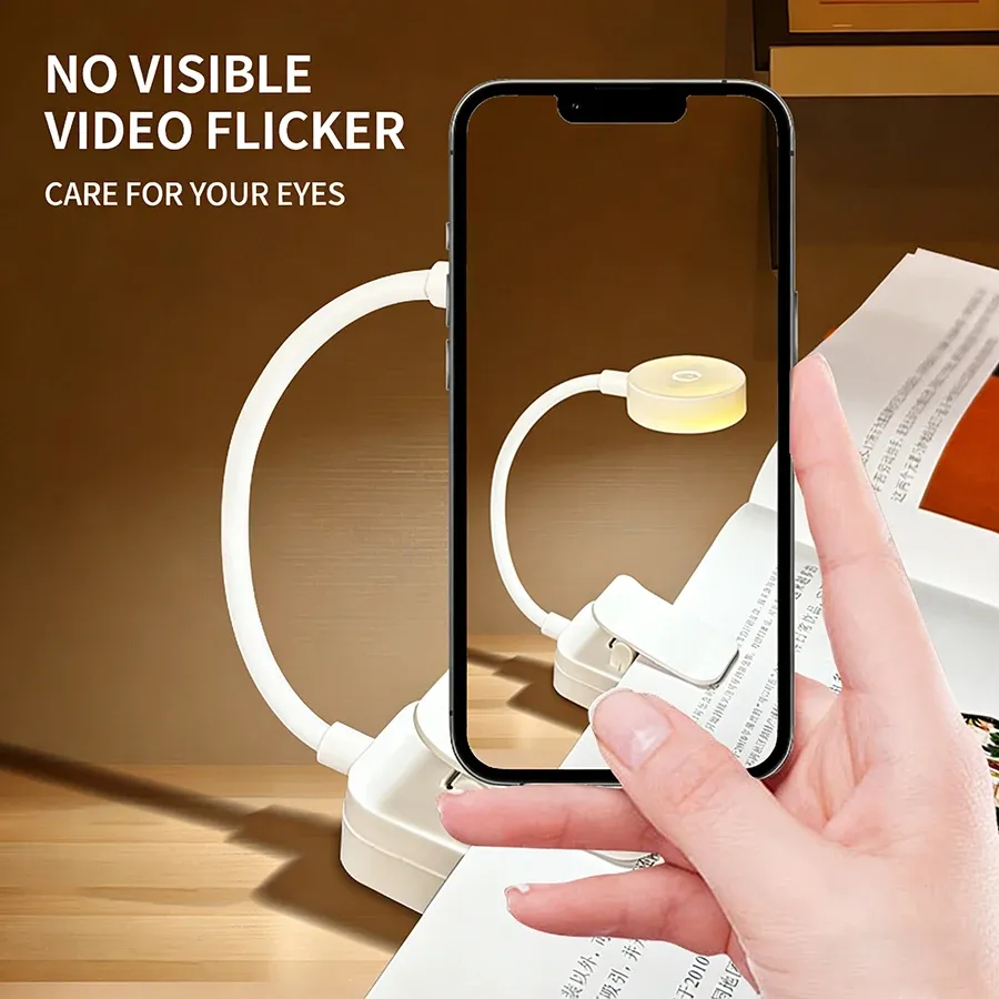 Lampe de bureau LED rechargeable à pince, 3 couleurs et intensité variable, protection des yeux 5