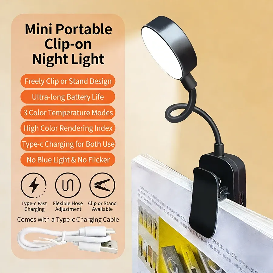 Lampe de bureau LED rechargeable à pince, 3 couleurs et intensité variable, protection des yeux 8