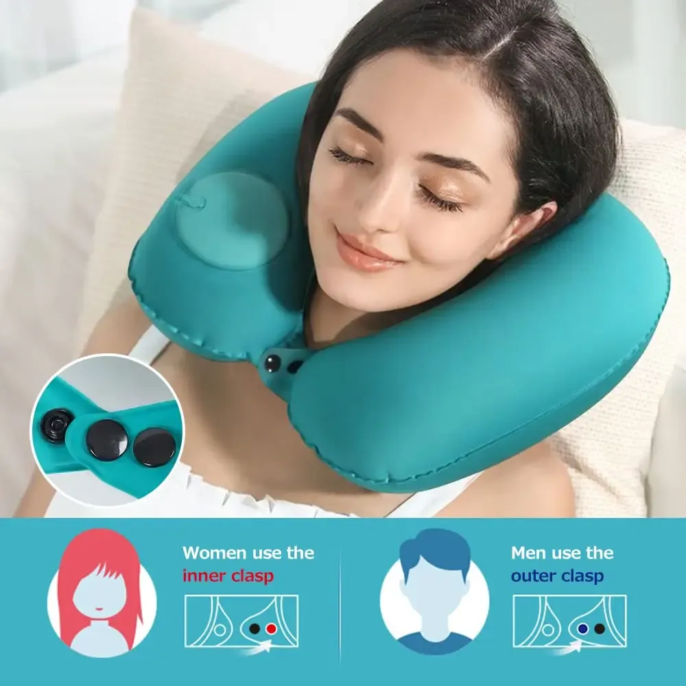 Coussin de nuque gonflable et portable, revêtement en flocage, facile à ranger et à gonfler, idéal pour les voyages, le camping et les déplacements professionnels 3
