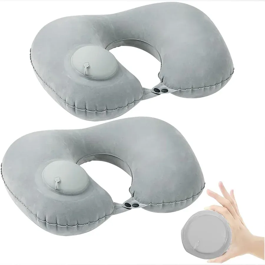 Coussin de nuque gonflable et portable, revêtement en flocage, facile à ranger et à gonfler, idéal pour les voyages, le camping et les déplacements professionnels 4