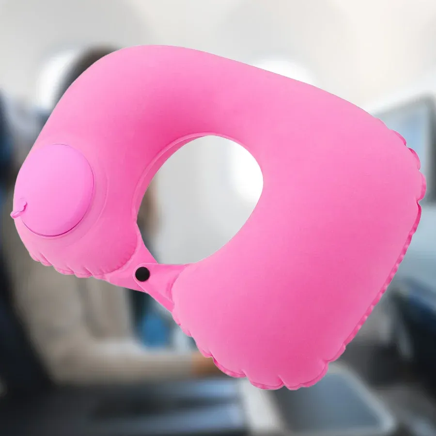 Coussin de nuque gonflable et portable, revêtement en flocage, facile à ranger et à gonfler, idéal pour les voyages, le camping et les déplacements professionnels 5