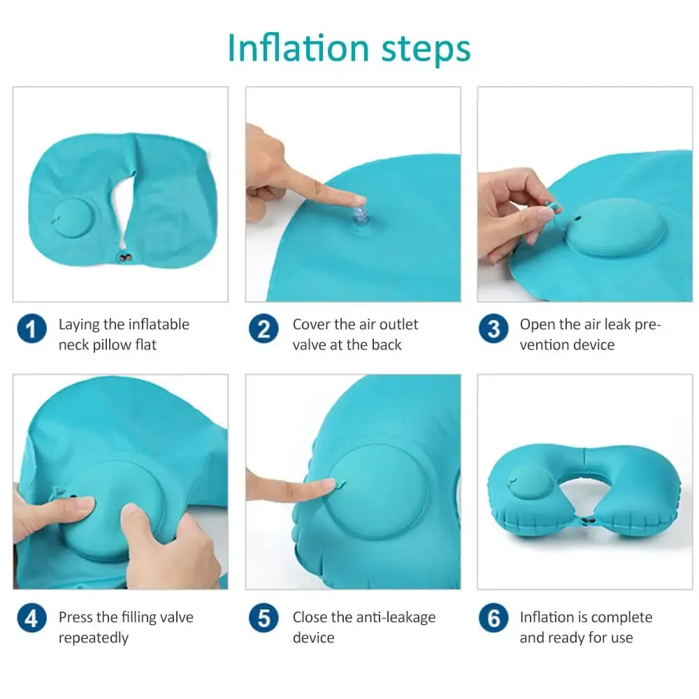 Coussin de nuque gonflable et portable, revêtement en flocage, facile à ranger et à gonfler, idéal pour les voyages, le camping et les déplacements professionnels 6