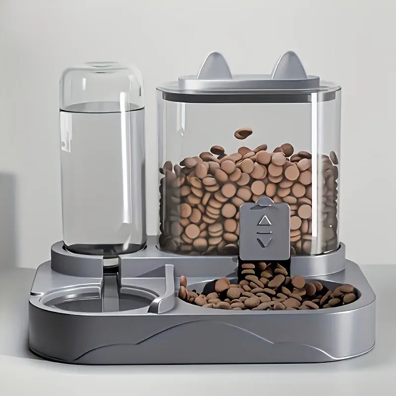 Distributeur automatique 2-en-1 d'eau et de nourriture pour chats et petits chiens, avec bol à gravité et compartiments séparés pour aliments humides et secs 2
