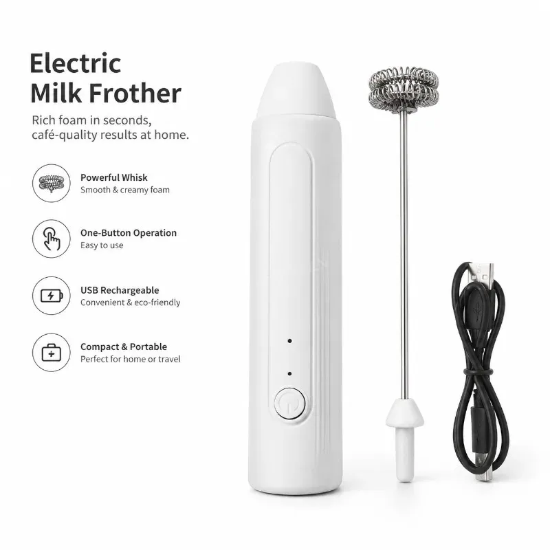 Mousseur à lait sans fil et portable, mini batteur électrique pour café, œufs et cuisine 6