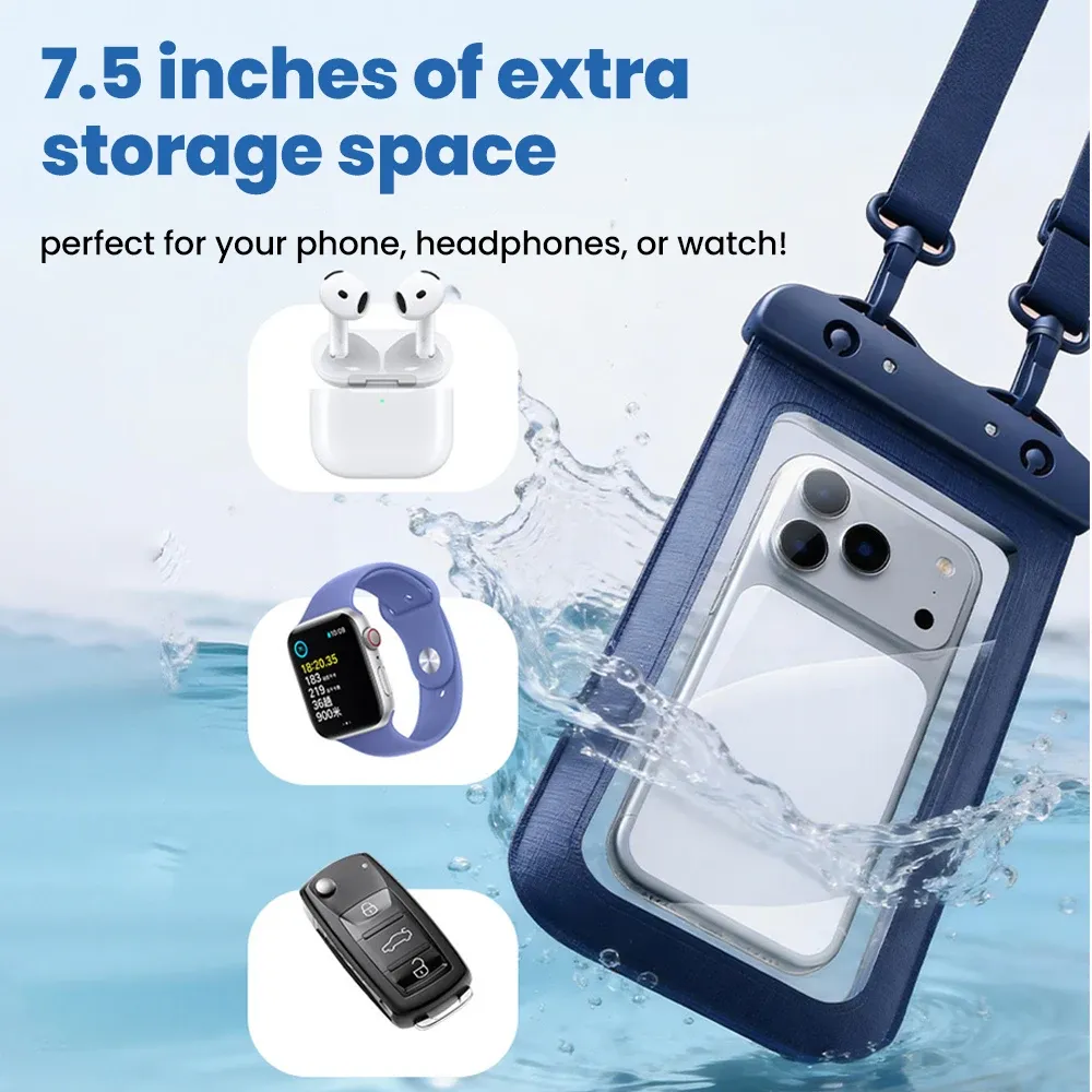 Pochette étanche transparente en PVC pour téléphone 7,5 pouces, compatible écran tactile, double fermeture à clip, étanchéité niveau 8 pour la natation et la plongée 3