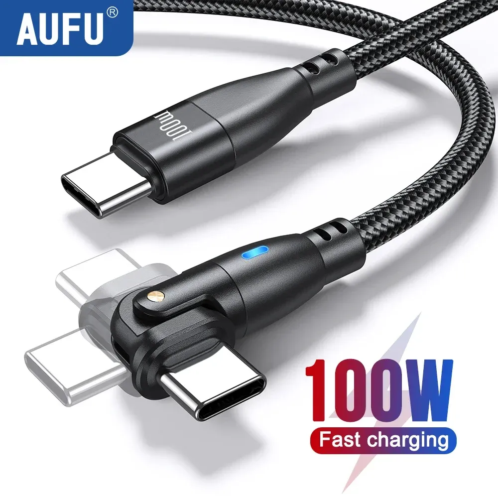 Câble USB-C AUFU 5A PD 100 W, Charge rapide pour MacBook Pro, Xiaomi, iPad et Samsung, Rotatif 180° 1